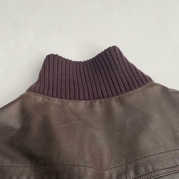 Gap men’s brown genuine leather bomber jacket with ribbed collar / L - Picture 6 of 11
